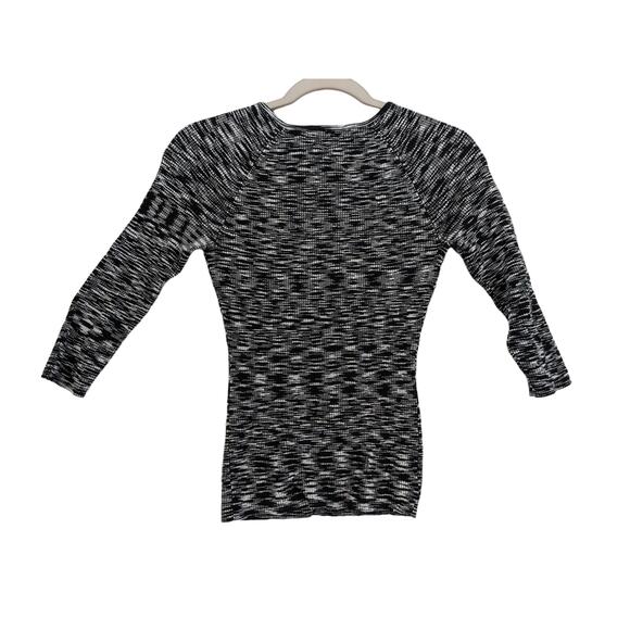 Chelsea & Theodore Fitted‎ Sweater Top S Gray Black Marled Shoulder Zip Stretch - Picture 3 of 8